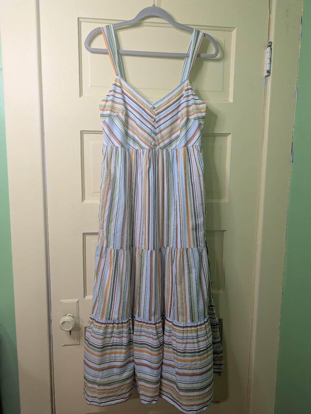 🌴 Lauren Conrad Striped Tiered Cotton Maxi Dress Size M - Picture 2 of 11